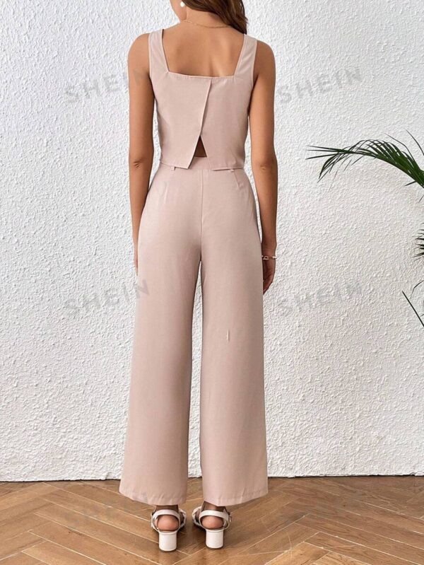 Conjunto Essnce: top con abertura trasera y pantalones de pierna ancha. Talla S - Imagen 2