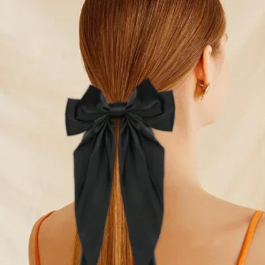 Lazo negro para el cabello con broche para damas y niñas