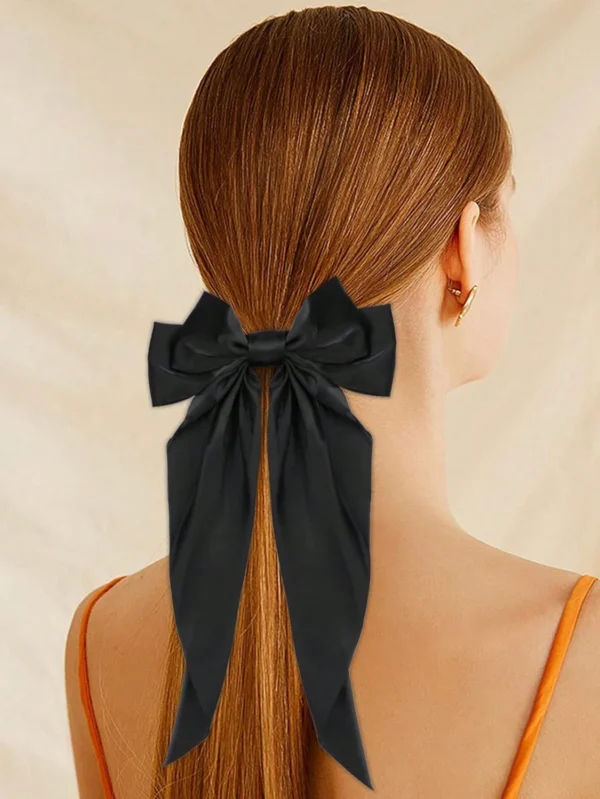 Lazo negro para el cabello con broche para damas y niñas