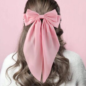 Lazo rosa pastel de satén para el cabello con broche para damas y niñas
