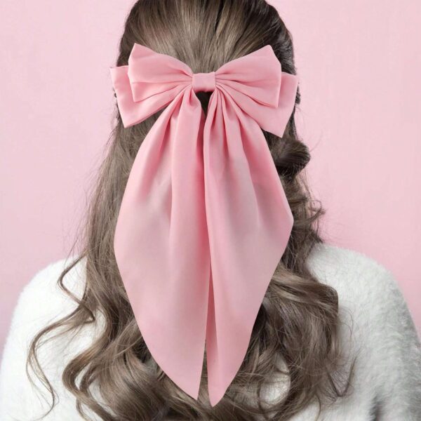 Lazo rosa pastel de satén para el cabello con broche para damas y niñas