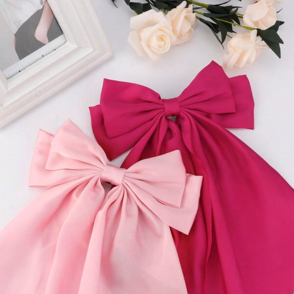 Lazo rosa pastel de satén para el cabello con broche para damas y niñas - Imagen 2