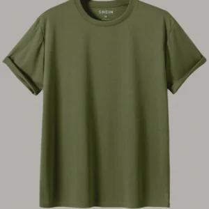 Camiseta verde de manga corta con cuello redondo para hombre. Talla M