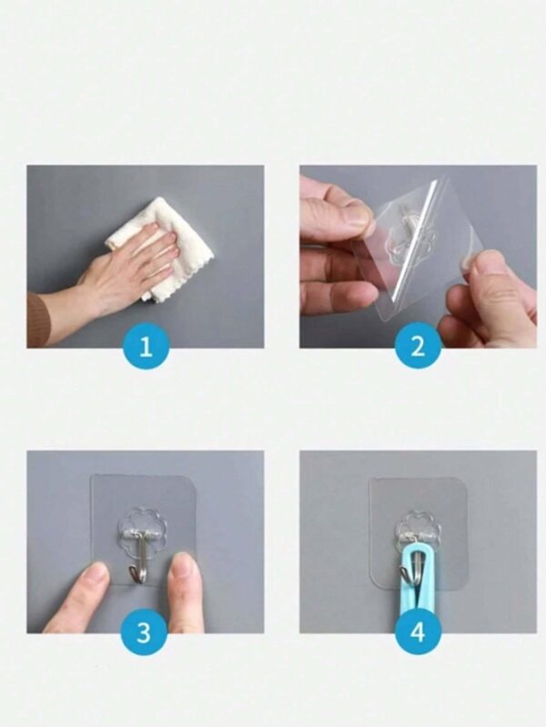 6 piezas. Gancho de pared adhesivo sin rastro, sin clavos, removible, transparente, a prueba de agua, antioxidante, ideal para cocina, baño, sala de estar, etc - Imagen 3