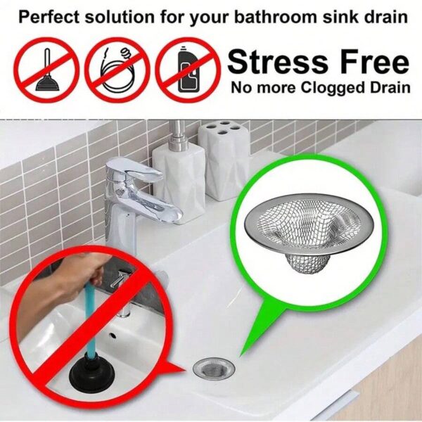 Colador y filtro de desagüe de acero inoxidable para lavabo de baño. 2 pzas. - Imagen 2