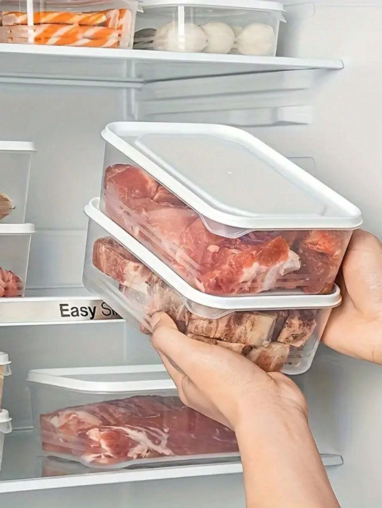 4 Contenedores de almacenamiento de alimentos para refrigerador, rectangular