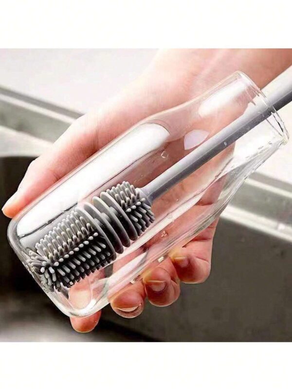 Cepillo de silicona con mango largo para limpiar utensilios estrechos (biberones, termos, etc.) fácil de enjuagar y no acumula bacterias