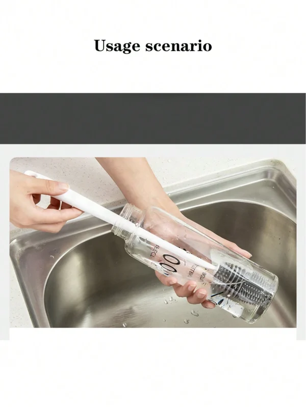 Cepillo de silicona con mango largo para limpiar utensilios estrechos (biberones, termos, etc.) fácil de enjuagar y no acumula bacterias - Imagen 2