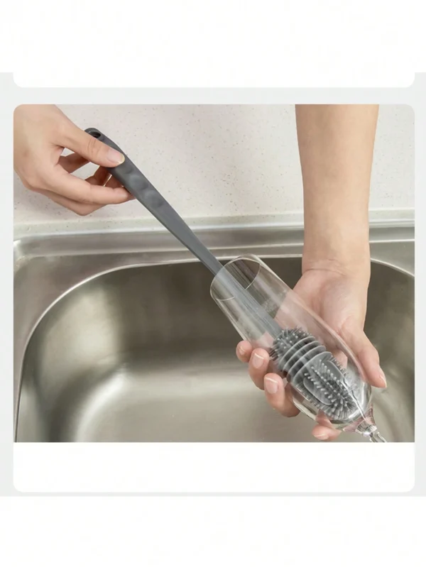Cepillo de silicona con mango largo para limpiar utensilios estrechos (biberones, termos, etc.) fácil de enjuagar y no acumula bacterias - Imagen 3
