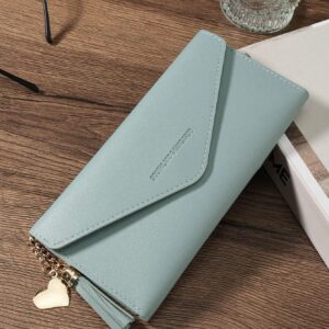 Cartera plegable de gran capacidad con decoración de corazón. Azul