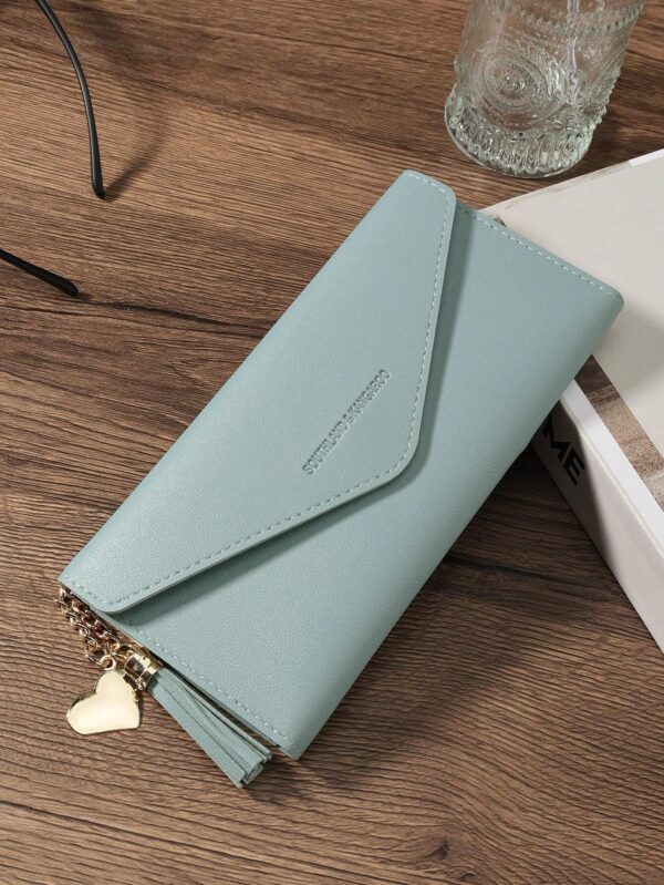 Cartera plegable de gran capacidad con decoración de corazón. Azul