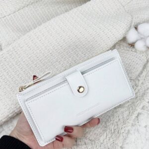 Cartera plegable de gran capacidad con botón. Blanco