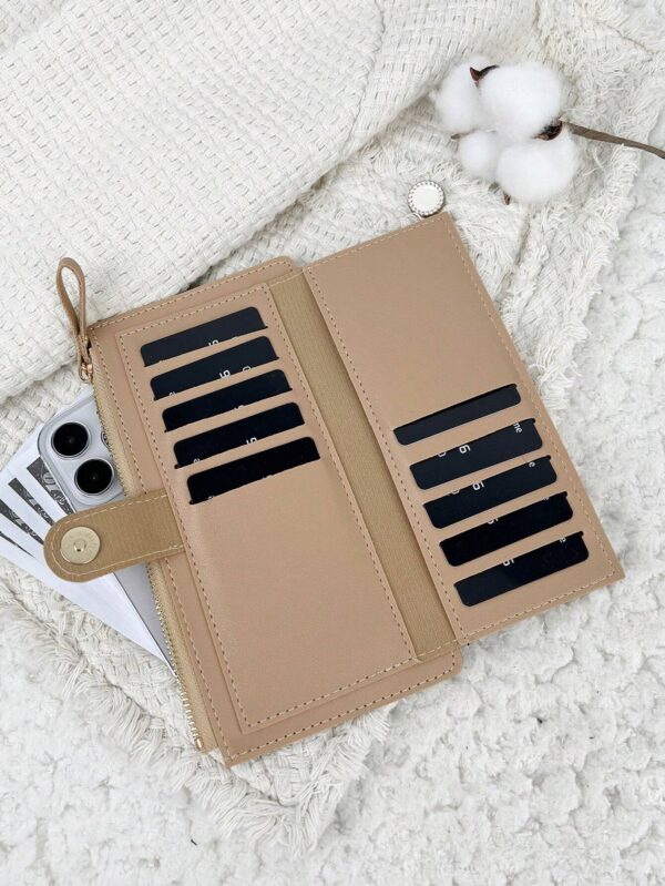 Cartera plegable de gran capacidad con botón. Caqui - Imagen 2