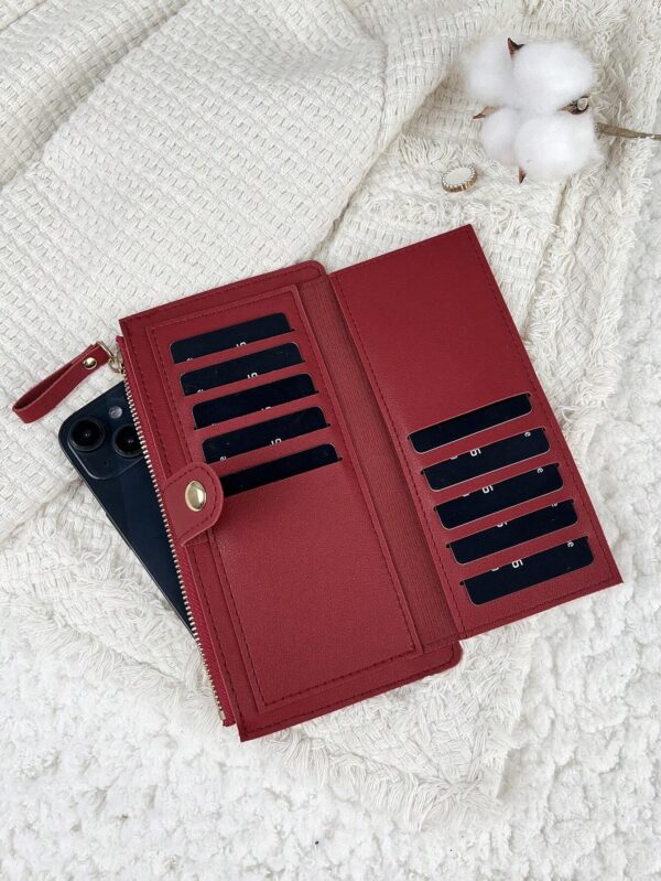Cartera plegable de gran capacidad con botón. Vino - Imagen 2