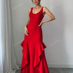 Vestido Invitada Fiesta Elegante Bajo con volante Rojo Graduacion Evento Rojo /